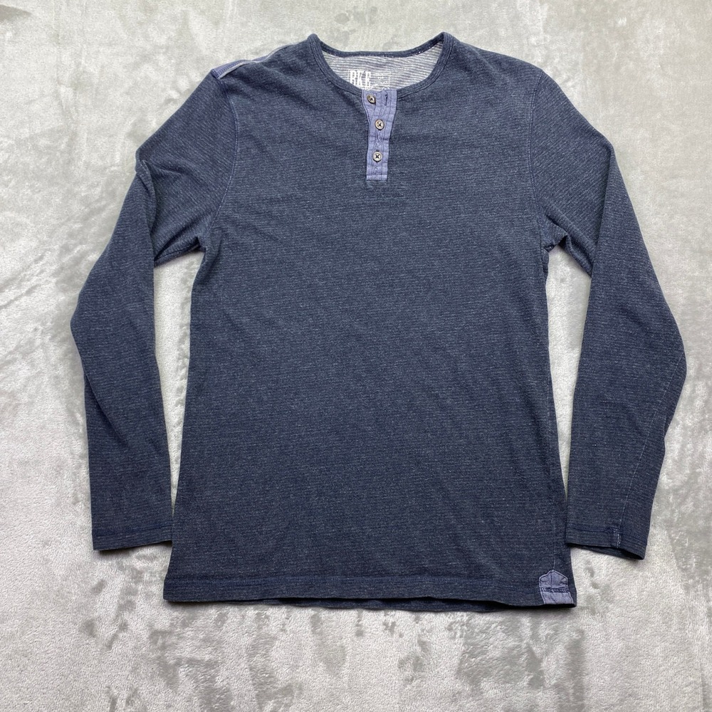 BKE Vintage Mens Long Sleeve Henley Shirt Navy Blue Athletic Fit Size Large‎